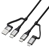エレコム 充電ケーブル 4in1 [USB-C or USB-A] → [USB-C or microB] USB PD対応 最大60W 3A 急速充電 変換アダプタ付き Android各種対応 1m ブラック 【iPhone 16 シリーズ 対応検証済】 MPA-AMBCC10BK