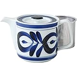 西海陶器 波佐見焼 ポット 大きい マジョリカ柄 容量約550ml 洗いやすい 茶漉し 付 (スーパーステンレス 茶こし付) はさみやき 食器 紅茶 お茶 緑茶 和食器 日本製 60157