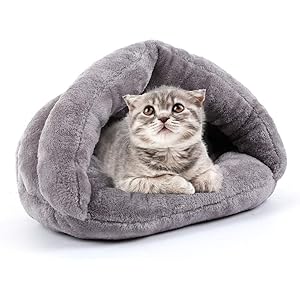 KKmoon 猫ハウス 猫 ベッド ペット用寝袋 保温防寒 洗える ドーム型 Sサイズ 洞窟 暖かい もこもこ 防寒 冬…