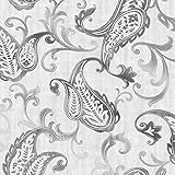 Kenneth James 2618-21308 Darro Global Paisley Wallpaper, Silver [並行輸入品]