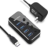 USBハブ RSHTECH アルミ製 4ポート USB 3.0 Hub セルフパワー データ ハブ 5V 2A 電源付き 独立スイッチ付き