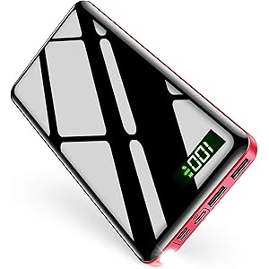 【26800mAh & LEDライト付き & PSE認証済】 モバイルバッテリー 大容量 急速充電 3in1入力ポート(Lightning/micro USB/Type-C) ケーブル1本で充/蓄電 LCD残量表示 最大2.1A出力 2USBポート 二台同時充電 スマホ充電器 携帯充電器 旅行/出張/緊急用 防災グッズ iPhone/iPad/Android各種他対応 DeliToo (レッド)