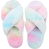 BERGMAN KELLY Slippers for Women, Fuzzy Slippers, Cross Band Fur Style Slippers, Soft Plush Fleece Slides, Sexy House Slipper