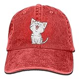 大人 デニム キャップアメリカンショートヘア ハッピー ネコ 今季最新 登山 ハット ファッション 紫外線対策 日よけ 小顔効果 プリント付き 無地 レッド