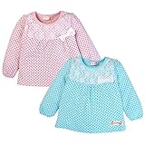 (サックス/95cm)子供服 女の子 Tシャツ 長袖 レース リボン ドット柄 女児 ベビー