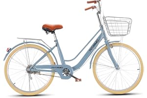 自転車 レディース自転車 ライトブルー 26インチ 大型カゴ 成人軽便 学生 淑女 通勤 高炭素鋼フレーム ハンドル・サドル高さ調整可能 シティ車 おしゃれ 泥除け付き