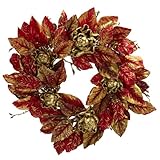 ほぼ自然4922 Artichoke Wreath、24インチ、ブルゴーニュ/ゴールド