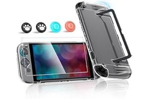 Switch 2 クリアケース ドック対応 アップグレード版 Vipfox スイッチ2 保護カバー 分体式設計 PCカバー+ガラスフィルム+スティックキャップ4枚 黄変防止/耐衝撃/傷つけ防止/着脱簡単/軽量/滑り止め/防塵 持ち運び保護 SWITC