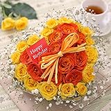 BunBunBee アレンジ「幸せのハーティー ローズ～オレンジ・イエロー～」Birthdayピック付き