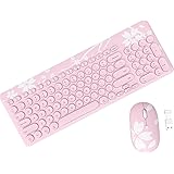 キーボードマウスセット 無線 2.4GHz ワイヤレス 静音 USB接続 テンキー付き ３段DPI調整可能 かわいい ピンク 桜柄仕様 電池式 英語配列 MAC/Windowsに対応 レトロ風丸形キー 省エネ 女性プレゼント 日本語取扱説明書 Myt