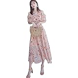 [Gergeous] シフォンワンピース レディース ゆったり 半袖ワンピース オフショルダー 花柄 ファッション ロングワンピース クルーネック 肩出し おしゃれ フレアワンピース 着痩せ リゾート 夏