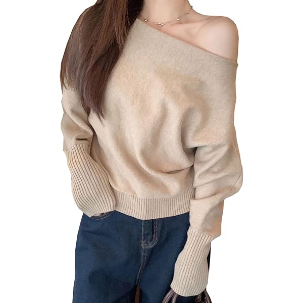 Amazon | [レイビームス] L/Sニット リブ オフショルダー ニット