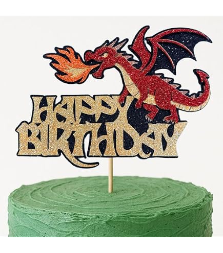 Dragon Happy Birthday Cake Topper - Glittery Game-Themed Party Decor For Cakes 6-12 Inches