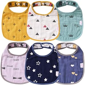 ベビー ビブ スタイ よだれかけ 6枚セット 吸水 6層綿100% 柔らかい 赤ちゃん よだれかけ エプロン 食事用 U…