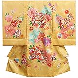お宮参り　着物　女の子　正絹初着　山吹色　七宝桜　牡丹　金コマ刺繍　小桜地紋　日本製