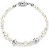 Mariell Pearl Wedding Tennis Bracelet for Women, 7 or 8 Inch, Swarovski Rhinestone Crystal, Made in USA