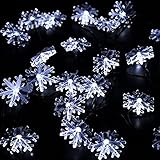 LINSAM 太陽発電 ソーラー 充電式 LED イルミネーション 光センサー内蔵 自動ON/OFF クリスマス 防雨防水型 雪 ６M　30LED
