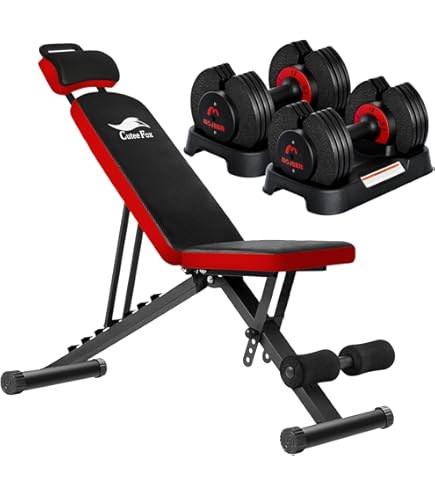 Amazon | CuteeFox 商品 トレーニングベンチ＋可変式 ダンベル 24kg