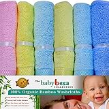 Baby Washcloths | 6 Extra Soft Large Organic Bamboo Baby Shower Ideas (Assorted) by The Baby Besa Co
