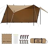 GOGlamping HENGEN+スクエアタープTC 正方形タープ ポリコットン 焚き火可 【19箇所ループ・特殊防水テープ付き】500mm耐水圧 撥水加工 遮光/遮熱/難燃 ソロキャンプ 軽量 コンパクト キャンプ アウトドア (カーキ（2.95