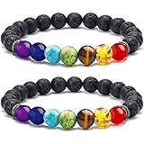 WAINIS 2-14 Pcs Men Women 8mm Lava Rock 7 Chakra Aromatherapy Essential Oil Diffuser Bracelet Elastic Natural Stone Yoga Bead