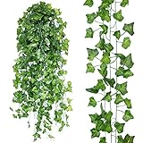 Xiaz フェイクグリーン　壁掛け　観葉植物 造花 グリーン インテリア 屋内　屋外　ホーム オフィス ベランダ　ガーデン　パーティー装飾 24本入り 大容量 枯れない　アイビー