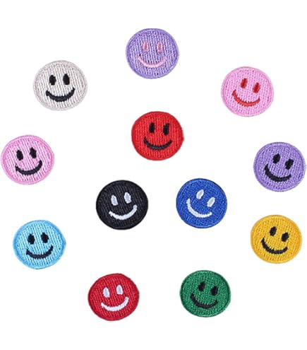 Amazon.co.jp: FANGCUU アイロン ワッペン 刺繍 円い スマイル 12点
