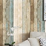 Blooming壁0205 Multicoloredヴィンテージアンティーク調木製パネル木製Plank壁紙ウォール壁画のリビングベッドルームキッチンバスルーム、57 sq ft /ロール