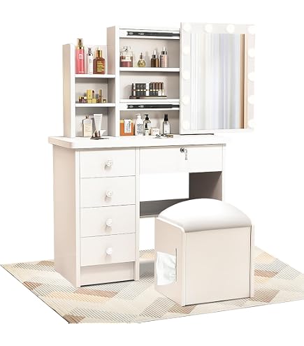 Amazon｜ドレッサー 化粧台 コンパクト サイズ 130*80*36cm スツール