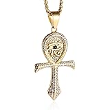 HZMAN Stainless Steel Eye of Horus Egypt Protection Pendant Coptic Ankh Cross Religious Necklace for Men Women
