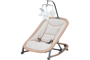 GarveeLife バウンサー 2in1バウンシングシート 生後1カ月頃~ 3段階調節 組立不要 折り畳み 持ち運び 軽量 静音 ゆりかご 新生児対応 赤ちゃん 出産祝い プレゼント ベージュ