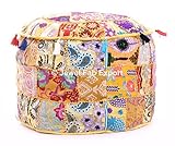 Indian Ottoman Poufs PouffeボヘミアンパッチWork OttomanカバーBeanバッグ足スツールヴィンテージボヘミアンパッチワークPoufフロアクッションスツール足カバー