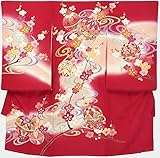 お宮参り初着　京加賀友禅柄　赤色のちりめん古典調　手毬/花の上品な柄　仕立上り　下着付赤ちゃん着物