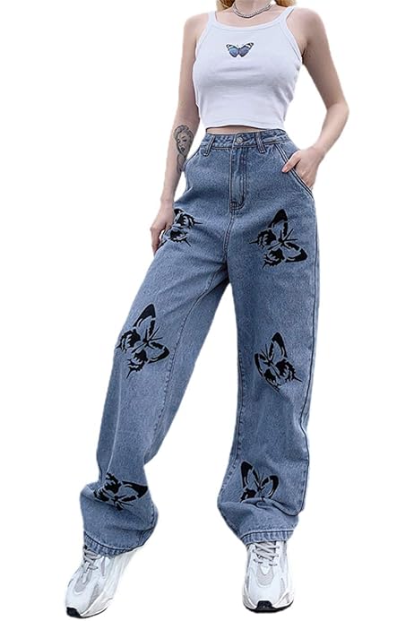 Long Denim Pants Casual Loose Blue 