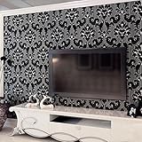 Qihang Luxury extra-thick不織布3d Dimensional Flockingダマスカスエンボス加工壁紙ロールブラックカラー