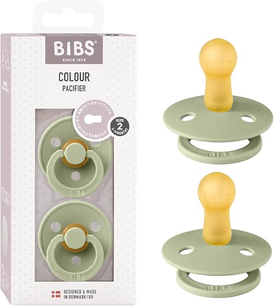 BIBS(ビブス) 天然ゴムおしゃぶり 2個セット COLOUR サイズ2(6~18カ月)【日本正規品】BPAフリー アーチ形状で摩擦を軽減 胸に似た丸型ニップル 120281 Sage/Sage - 1