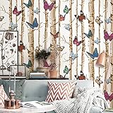Blooming壁: 3d Birchツリー壁壁画壁紙、20.8 in * 32.8 Ft = 57 Sq Ft /ロール、Looks Real Up 。Birch 20.5" x 396"=57 S