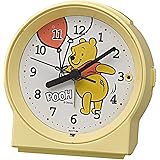リズム(RHYTHM) 置き時計 イエロー 9.6x9.2x5.5cm くまのプーさん 目覚まし時計 連続秒針 電子音 アラーム 8RE671MC33