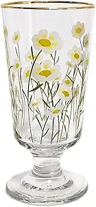 Amazon Co Jp リトルデイジーイラスト レトロ グラス 金メッキ縁 ガラス コップ 花柄 かわいい韓国風デザイン ゴブレット ホーム キッチン