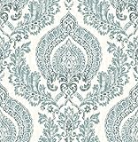 【サンプル専用】貼ってはがせるシール壁紙 NuWallpaper　 Kensington Damask Blue Peel and Stick Wallpaper / NU1702
