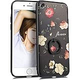 iPhone8 ケース リング iPhone7ケース リング付き かわいい 花柄 ディズニー おしゃれ キャラクター ストラップホール iPhoneカバー スマホケース (iPhone7 / iPhone8, バラ1)