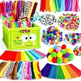 FUNZBO 子供向けアート&クラフト用品 - 幼児用クラフトキット 接着剤スティックパイプクリーナー アイスキャンディーステッカー 画用紙 ポンポン&グーグリーアイ 4歳以上の女の子への誕生日プレゼント。