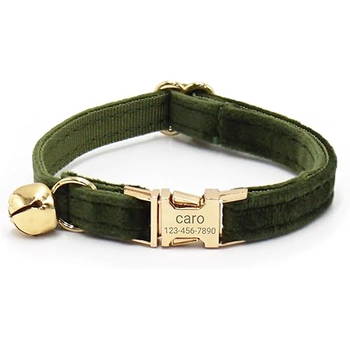 Customized Soft Artificial Velvet Cat Collar, Personalized Cat Tag, Laser Engraved Metal Button Cat Collar, Neck Circumferenc