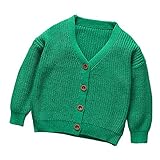 POTOJP キッズ服 無地 子供 カーディガン ニット製 セーター コート 上着 長袖 子供服 女の子 男の子 幼児 アウター 春秋冬 防寒 保温 プルオーバー (110, GN)