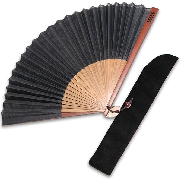 木扇 (縞黒檀製・角型・大) Amazon | 扇子 60間 高級絹貼 親塗 唐木中彫 大短地 黒 FU-5869