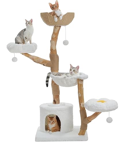 Amazon | 高さ86cm 木製キャットタワー - 三角デザイン 猫