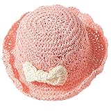 Ruideng 女の子は帽子弓王女の日帽子ビーチ帽子わら (Pink)