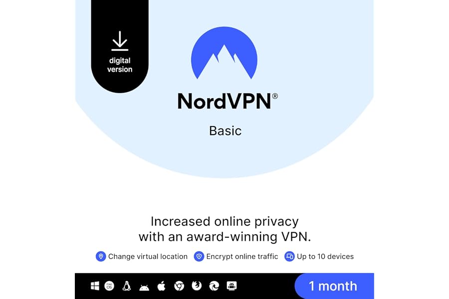NordVPN Basic - 1 Month - 10 Devices - Premium VPN [Digital Download]
