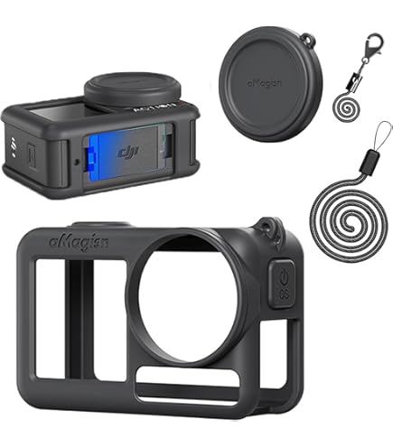 美品　dji osmo action アクションカメラ　シリコンカバー付 DJI Osmo Action4 / Action3用 シリコンケース 黒 レンズカバー