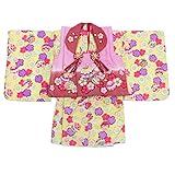 ベビー着物 1〜2歳用 被布セット 赤ちゃん用きもの 黄色/ピンク 幼児 女の子用 二部式 セパレートタイプ 女児 子供